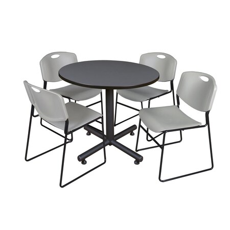 Kobe Kobe Round Table & Chair Set, Wood, Metal, Polypropylene Top, Grey TKB36RNDGY44GY